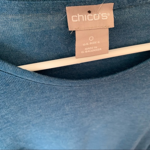 Chico Teal Blue Tunic Slits at Hips 3/4 Sleeve High Neck Long Light Sweater - Picture 10 of 11